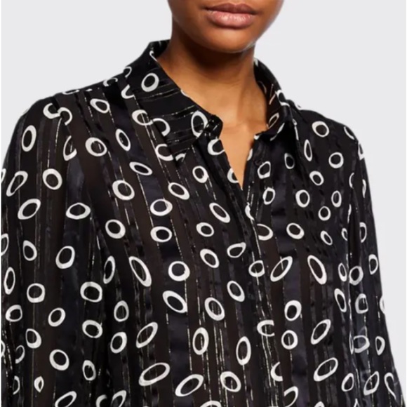 SALONI Joana Silk Printed Metallic-Stripe Shirt - Picture 2 of 8